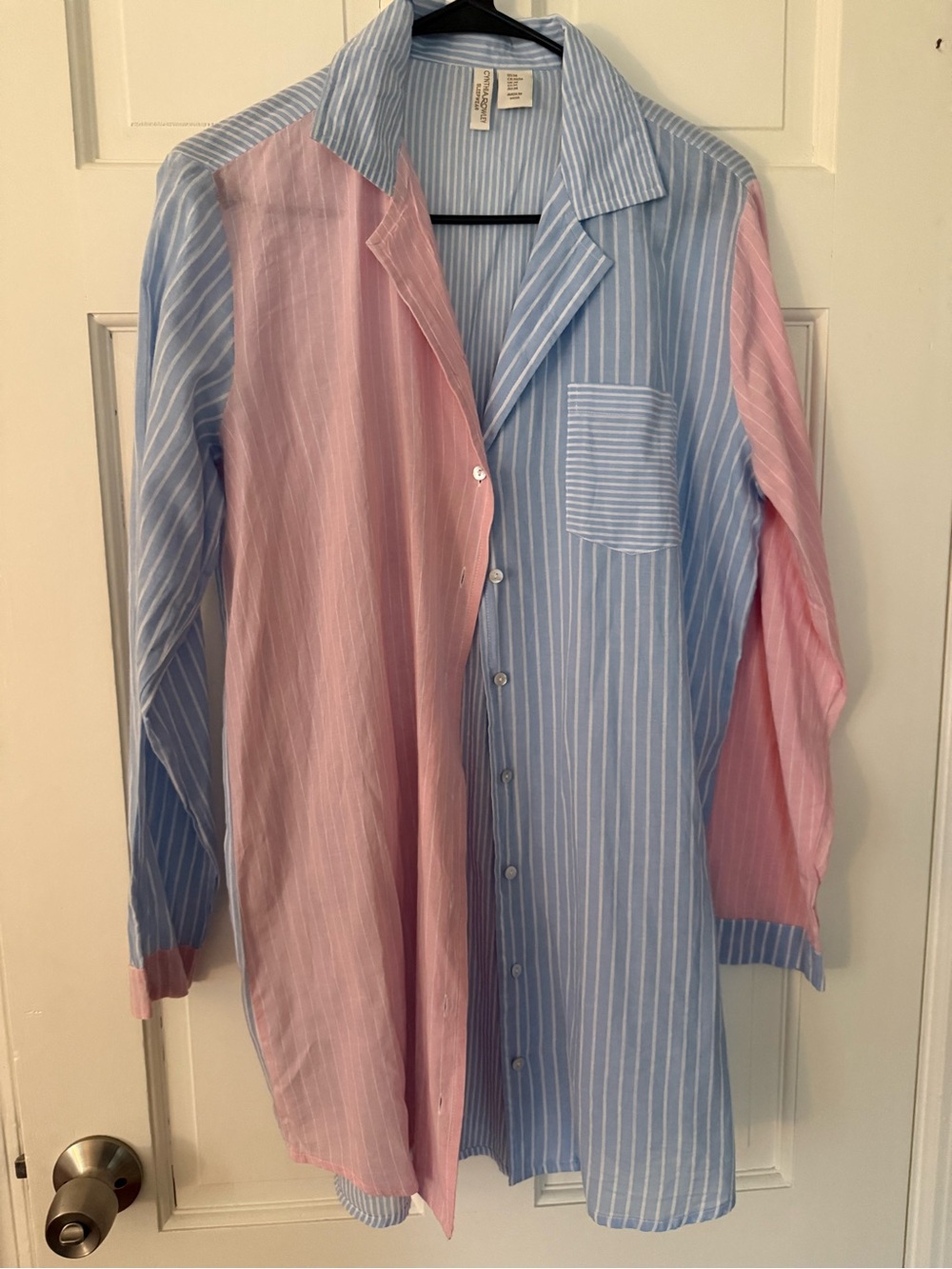 Cynthia Rowley Pink & Blue Striped Longline Button-Down Shirt